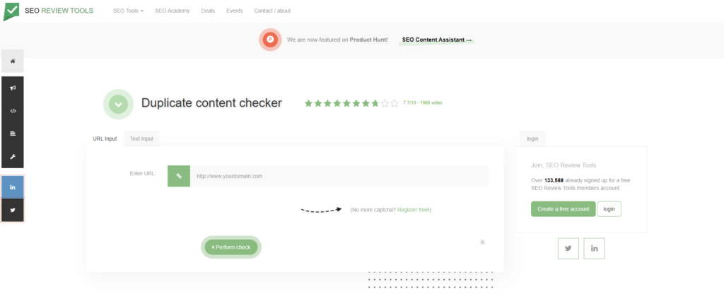 Screenshot des Duplicate Content Checker von seoreviewtools.com