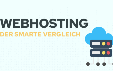 Illustration zum Thema Webhosting-Vergleich: Eine stilisierte Server-Grafik mit einer blauen Cloud und Netzwerkanbindung. Überschrift: "Webhosting – Der smarte Vergleich". Thematischer Fokus auf Hosting-Anbieter und smarte Auswahl.