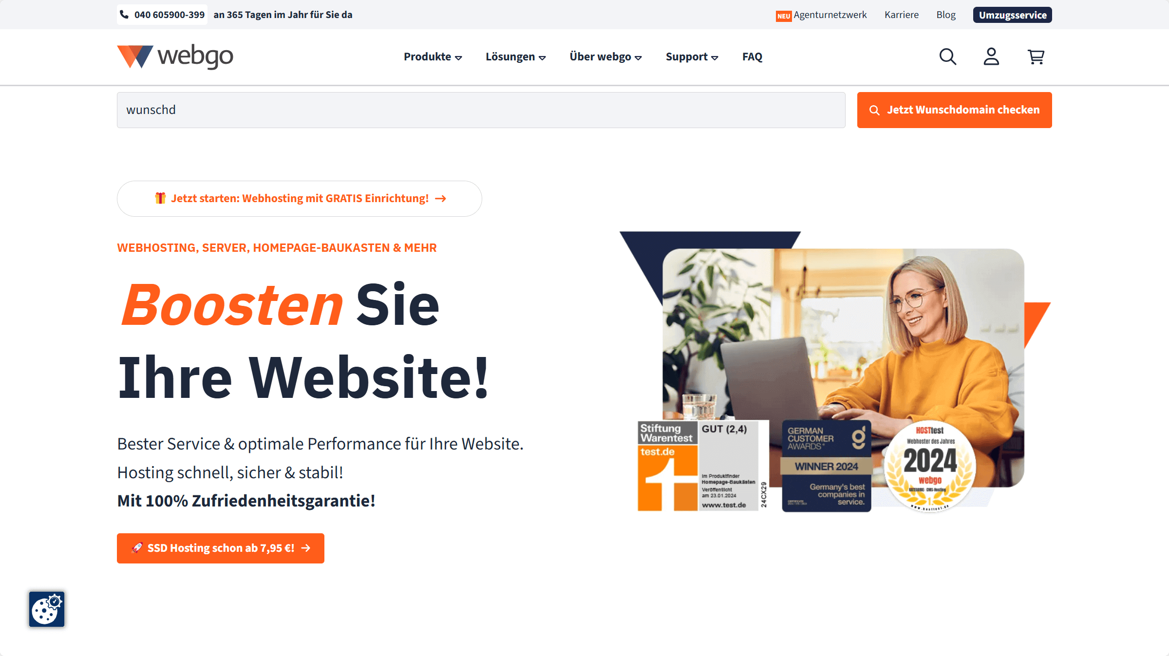 Webgo Webhosting – optimierte Performance für Websites mit SSD-Hosting, Sicherheitsgarantie und ausgezeichneter Kundenbetreuung.